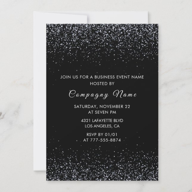 invitación de fiesta de negocios negra con brillo  (Anverso)