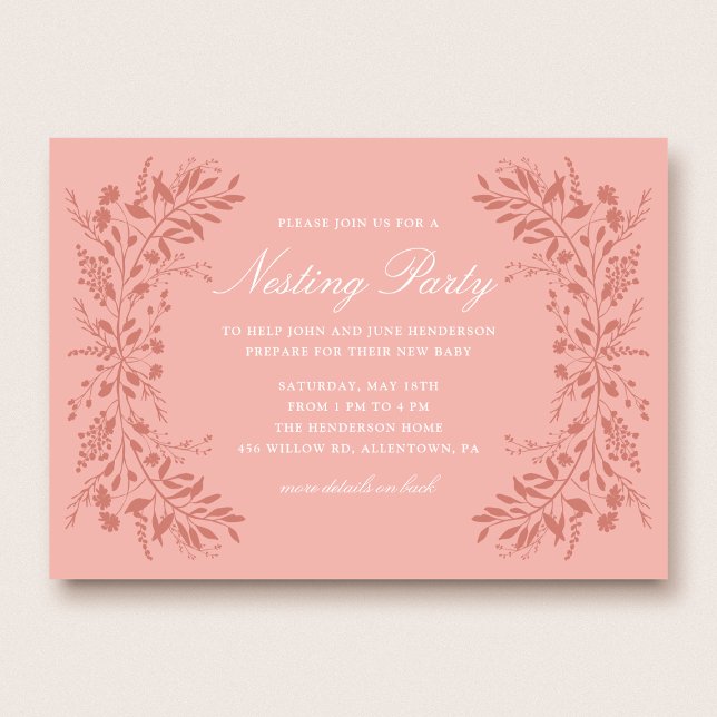 Invitación de fiesta de nidación floral rosa (Subido por el creador)