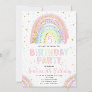 Invitación de fiesta de niña arcoíris colorida, Ar