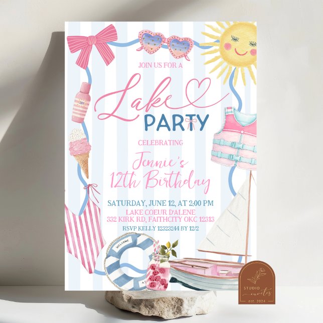 Invitación de fiesta de niña con lazo coqueta capr (Subido por el creador)