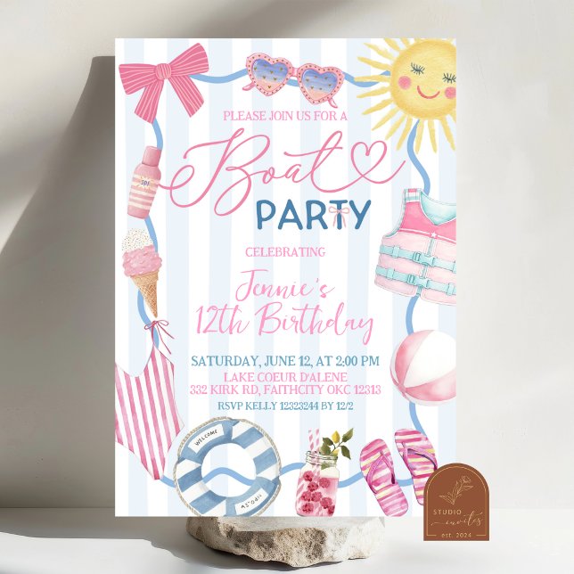 Invitación de fiesta de niña con lazo coqueta capr (Subido por el creador)