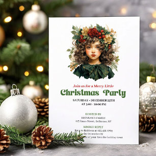 Invitación de fiesta de niña vintage navideña fest