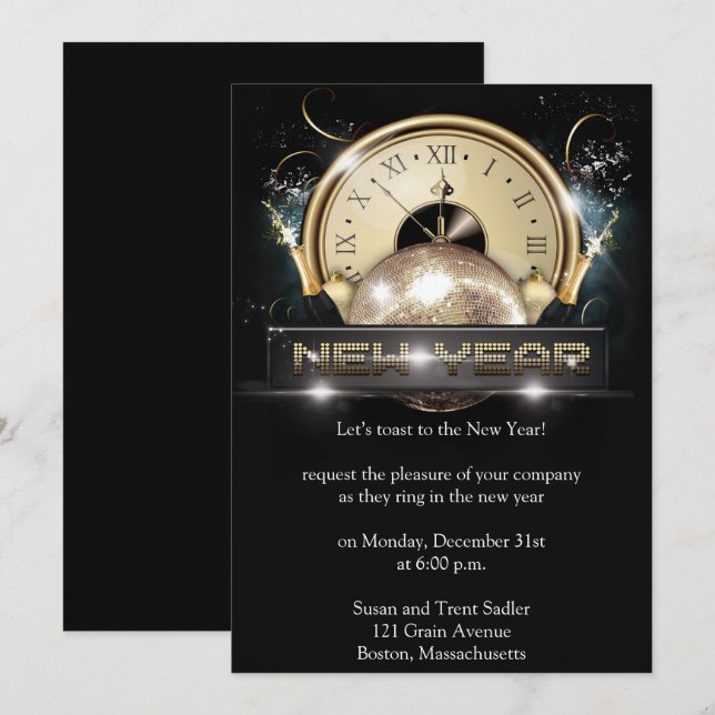 Invitación de fiesta de Noche de Año Nuevo (Anverso / Reverso)