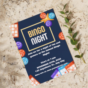Invitación de fiesta de noche de bingo blanco de l