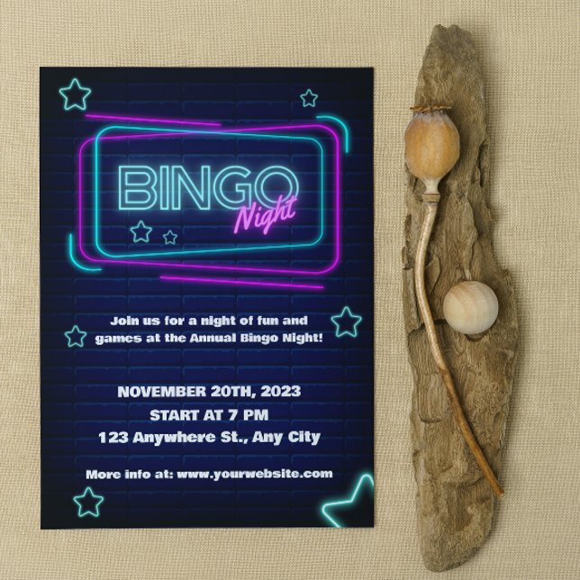 Invitación de fiesta de noche de bingo Navy y Neon (Subido por el creador)