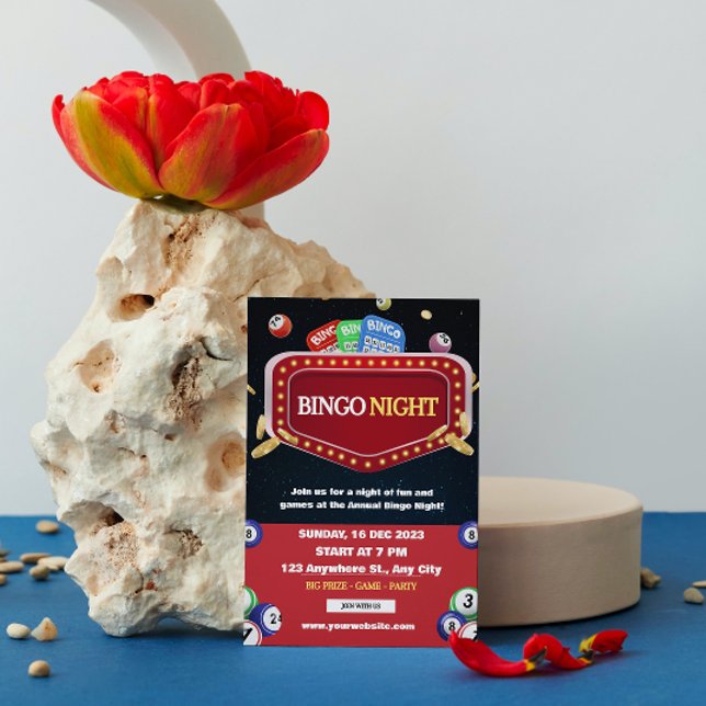 Invitación de fiesta de noche de bingo negro y roj (Subido por el creador)