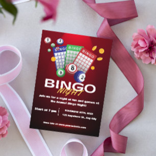 Invitación de fiesta de noche de bingo oscuro rojo