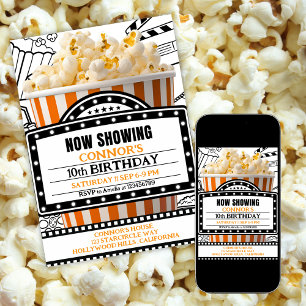 Invitación de fiesta de noche de cine con palomita