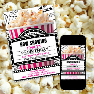 Invitación de fiesta de noche de cine con palomita