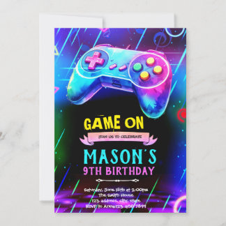 invitación de fiesta de noche de juego de brillo