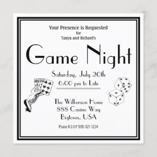 Invitación de fiesta de noche de juegos en negro y