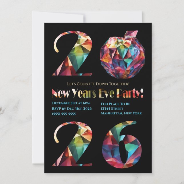 Invitación de fiesta de Nochevieja-Colorida- (Anverso)