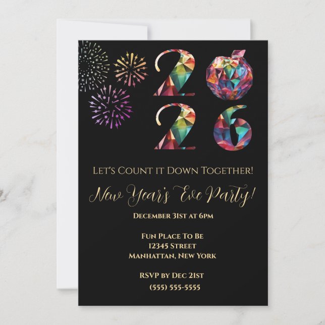 Invitación de fiesta de Nochevieja-Colorida- (Anverso)