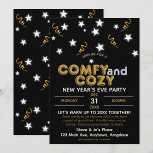 Invitación de fiesta de Nochevieja cómoda y acoged