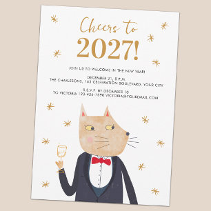 Invitación de fiesta de Nochevieja con gato en esm
