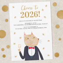 Invitación de fiesta de Nochevieja con gato en esm
