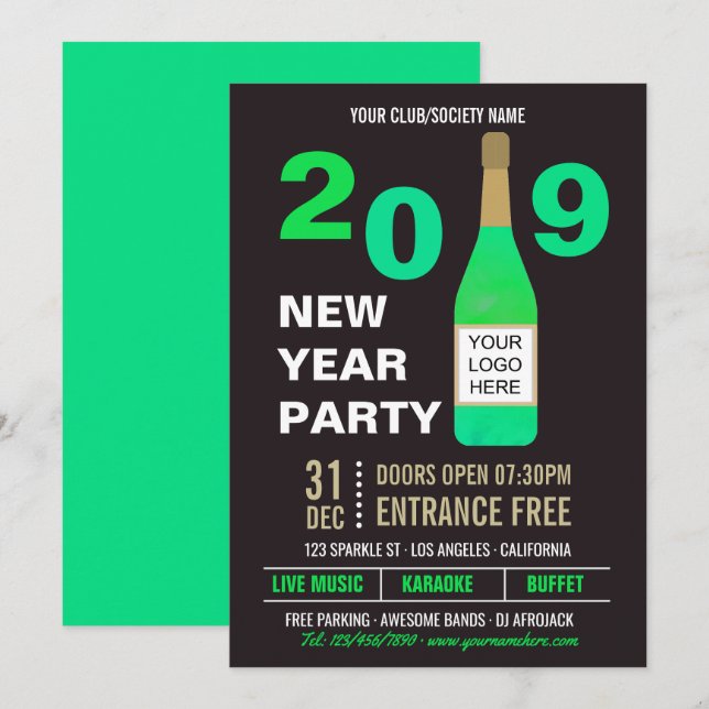 invitación de fiesta de Nochevieja con logo de clu (Anverso / Reverso)