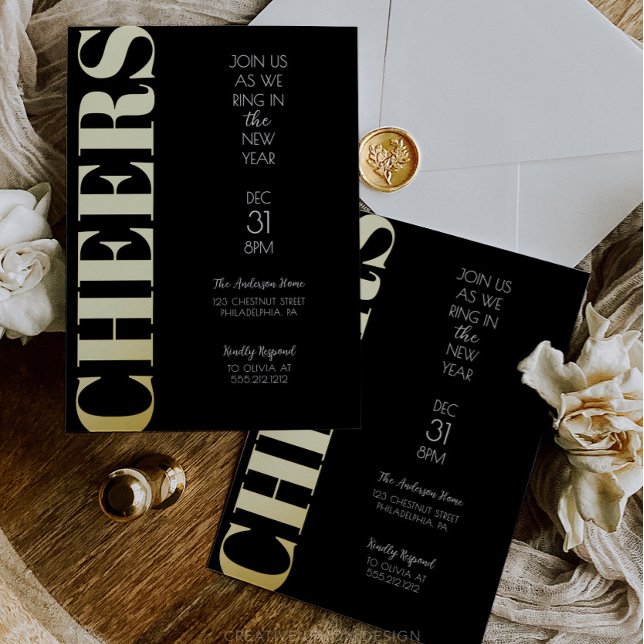 Invitación de fiesta de Nochevieja con papel de or (New Year's Eve Party Invite)