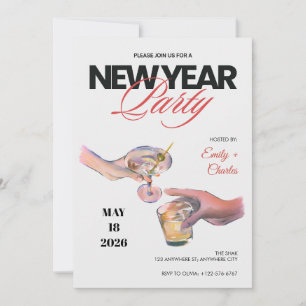 Invitación de fiesta de Nochevieja dibujada