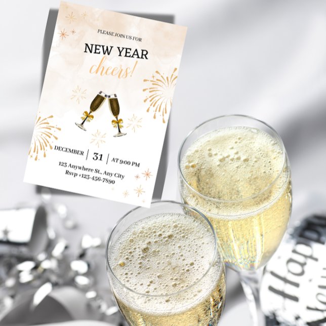 Invitación de fiesta de Nochevieja festiva ("Festive 'Cheers!' NYE Invites. Set the tone for a fun, social party. Customize & send today!")
