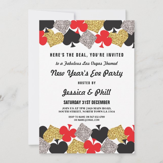 Invitación de Fiesta de Nochevieja Las Vegas Casin (Anverso)