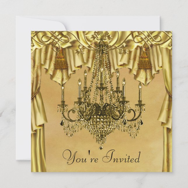 Invitación de fiesta de oro elegante con candelabr (Anverso)