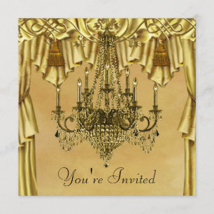 Invitación de fiesta de oro elegante con candelabr