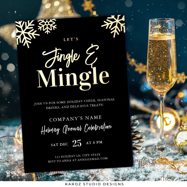 Invitación de fiesta de oro moderno para negocios (Invite shown in 5 x 7 inches, in black with GOLD foil. Choose foil color before checkout.
)