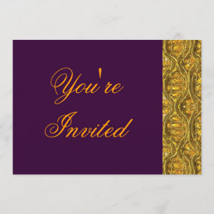 Invitación de fiesta de oro y púrpura profundo