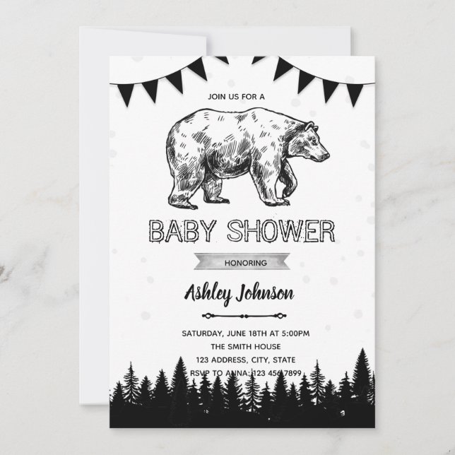 invitación de fiesta de oso negro (Anverso)