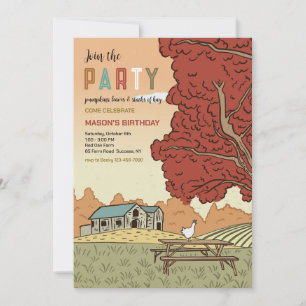 Invitación de fiesta de paisaje de granja de otoño