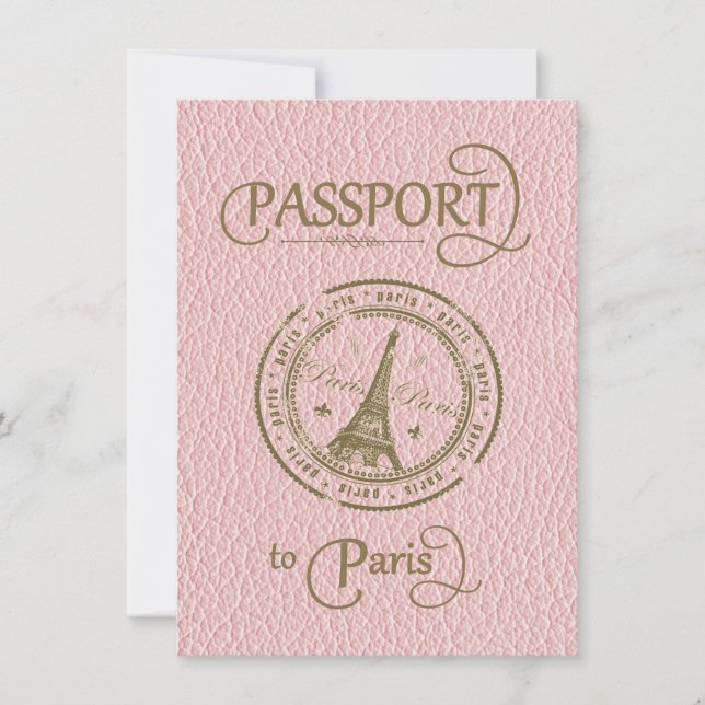 Invitación de Fiesta de pasaporte de París rosa (Anverso)