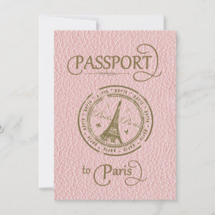 Invitación de Fiesta de pasaporte de París rosa