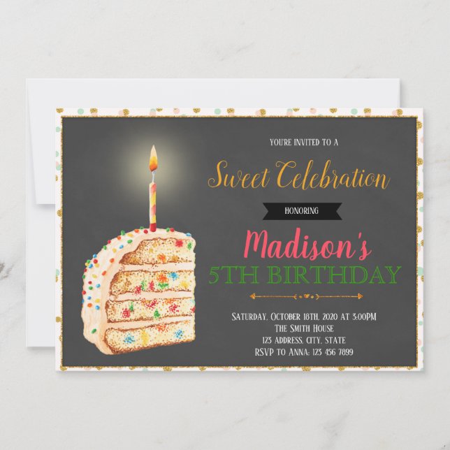 Invitación de fiesta de pastel adorable (Anverso)