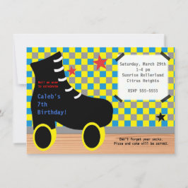 Invitación de fiesta de patinaje azul amarillo par