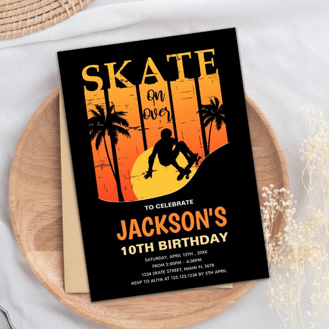 Invitación de Fiesta de patinaje Guay editable par (Orange Skateboard Birthday Invitations)