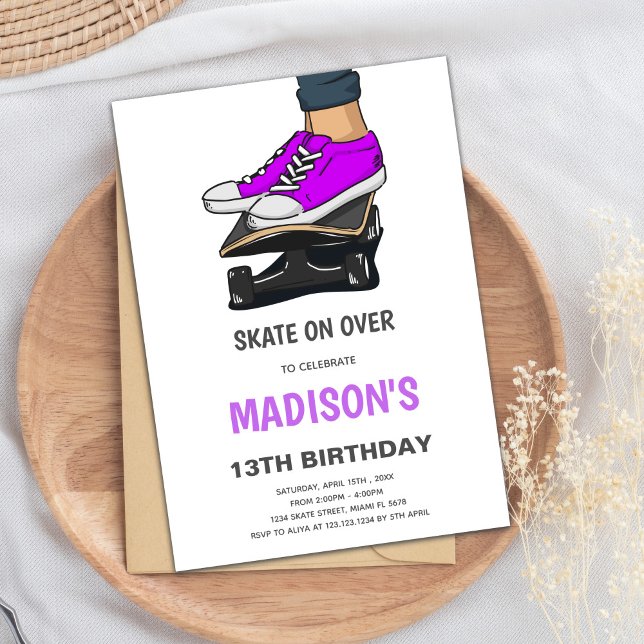 Invitación de Fiesta de patinaje para niños (Purple Skateboards Invitations)