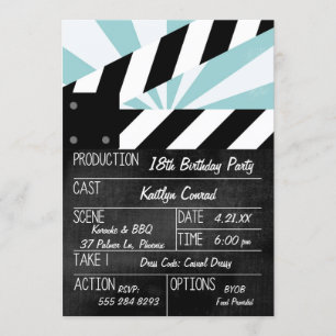Invitación de fiesta de película con letrero de ac