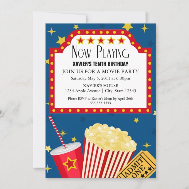 Invitación de Fiesta de películas 5x7 (Anverso)