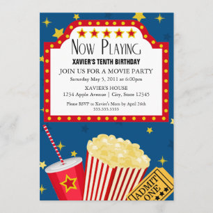 Invitación de Fiesta de películas 5x7