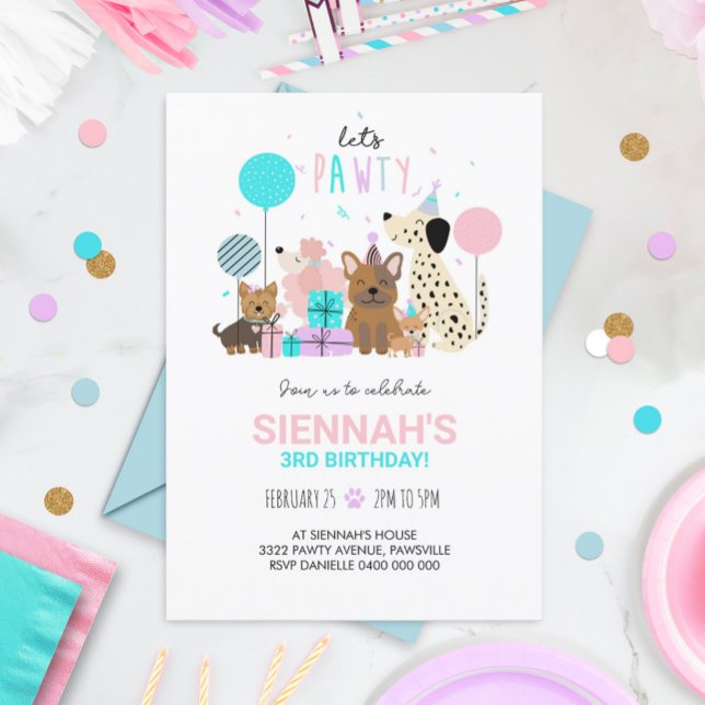 Invitación de Fiesta de Perro Cachorro Niña (Subido por el creador)