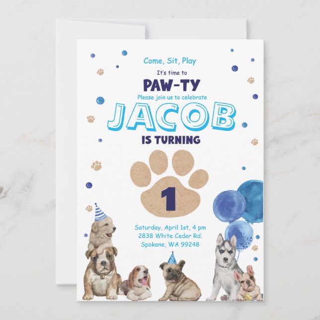 Invitación de Fiesta de perro para niños (Anverso)