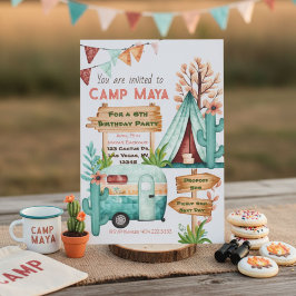 Invitación de fiesta de pijamas de camping para ch