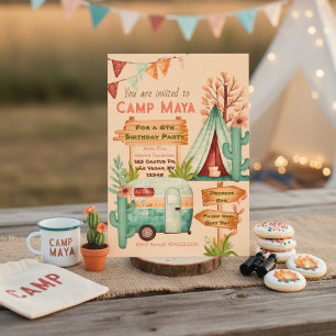 Invitación de fiesta de pijamas de camping para ch