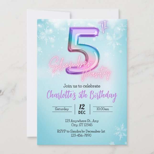 invitación de fiesta de pijamas de invierno mágico (Anverso)