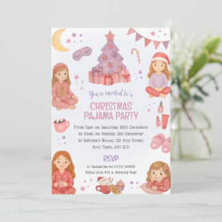 Invitación de fiesta de pijamas de Navidad rosa