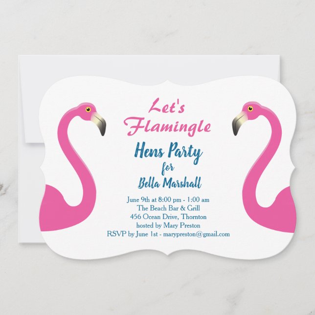 Invitación de fiesta de Pink Flamingo Hens (Anverso)