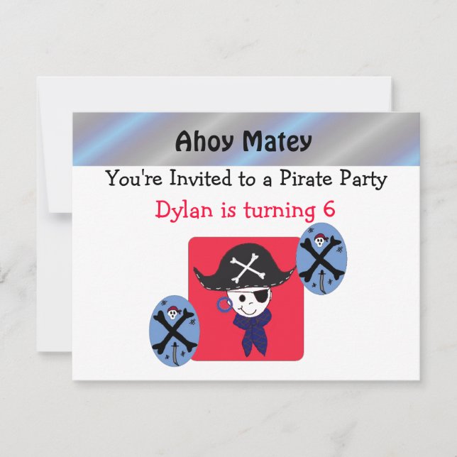 Invitación de fiesta de pirata linda (Anverso)