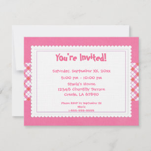 Invitación de Fiesta de plástico rosa y blanco