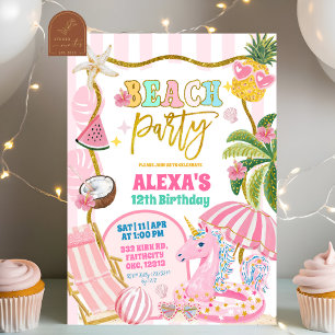 Invitación de fiesta de playa a rayas preppy